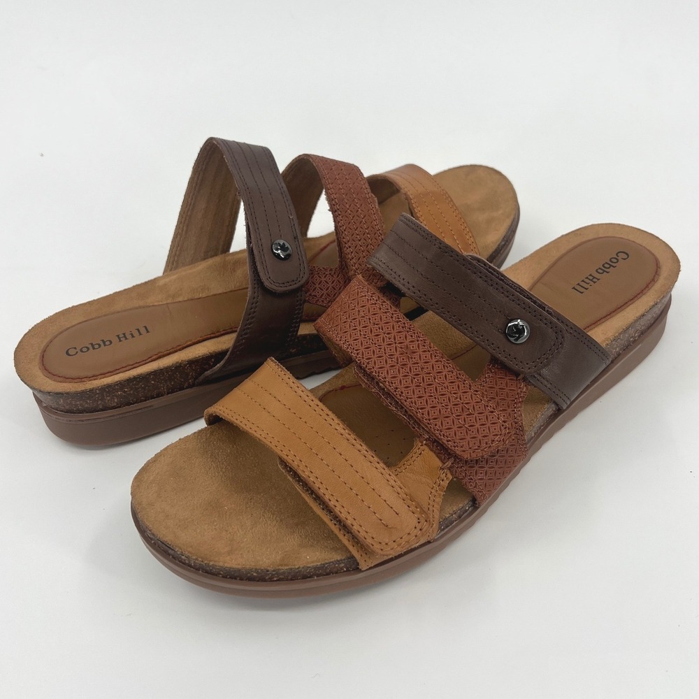 Rockport Cobb Hill Slide Sandals Womens Leather Adjustable Straps Brown 12‎